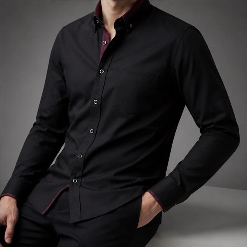 Leighton Contrast Collar Dress Shirt - Black - men's shirt - Brondals - Image 2