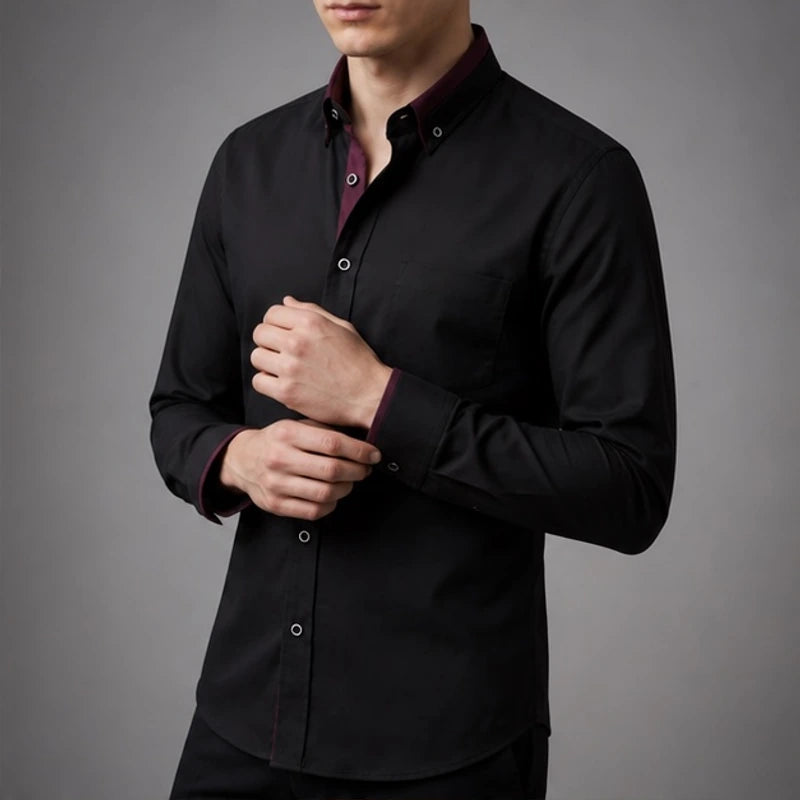 Leighton Contrast Collar Dress Shirt - Black - Shirt - Brondals - Image 1