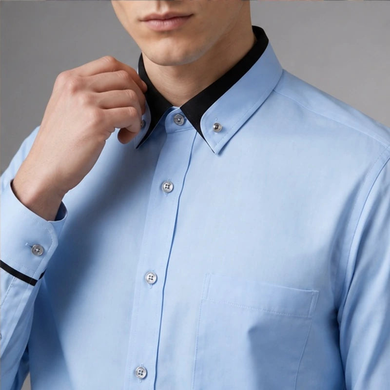 Leighton Contrast Collar Dress Shirt - Powder Blue - men's shirt - Brondals - Image 2
