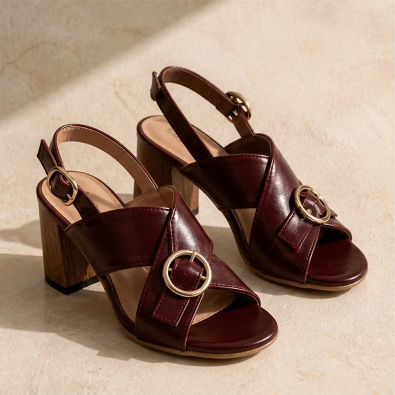 Leticia Ring Buckle Slingback Heels - Burgundy - Shoes - Brondals - Image 1