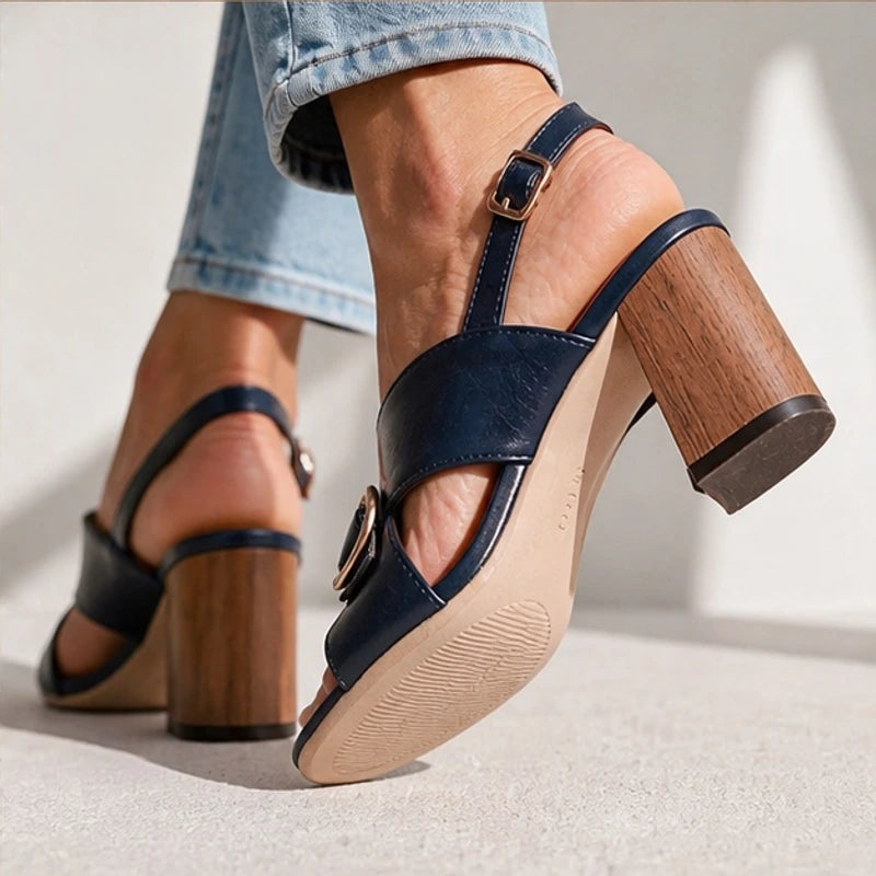 Leticia Ring Buckle Slingback Heels - Navy - block heels - Brondals - Image 4