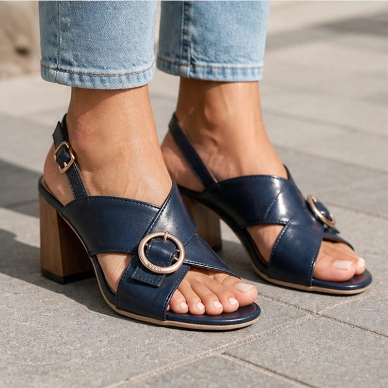 Leticia Ring Buckle Slingback Heels - Navy - slingback heels - Brondals - Image 3