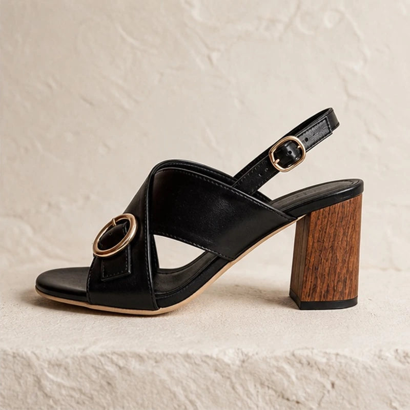 Leticia Ring Buckle Slingback Heels - Black - Shoes - Brondals - Image 1