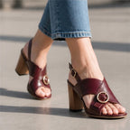 Leticia Ring Buckle Slingback Heels - Burgundy - ring buckle - Brondals - Image 5