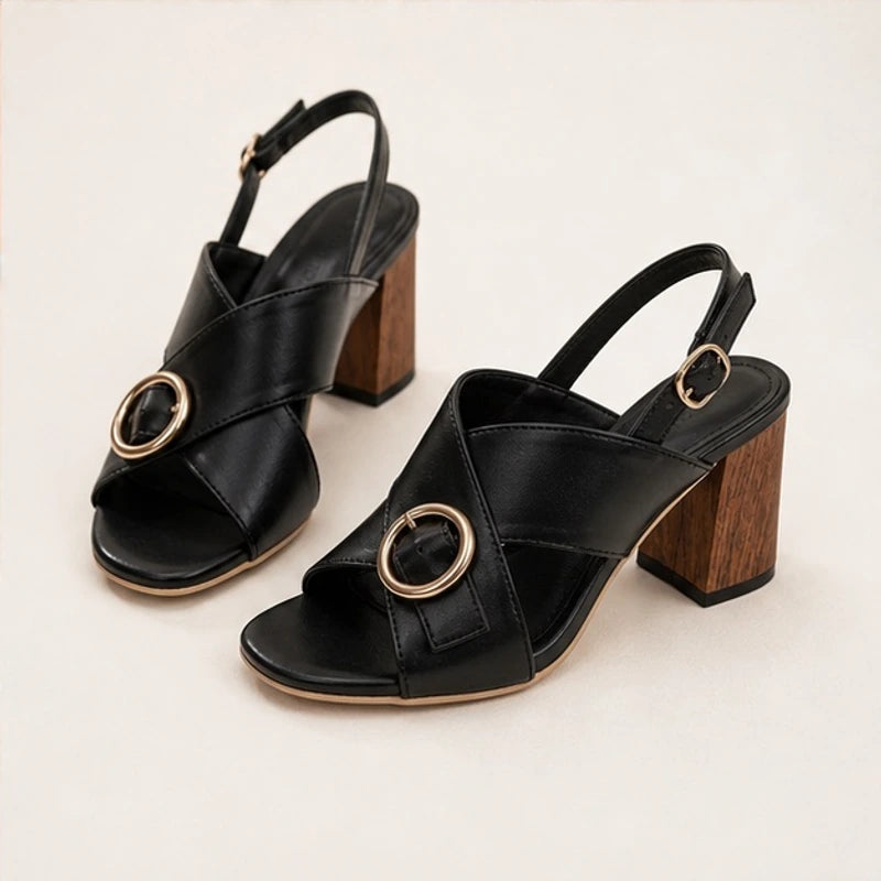 Leticia Ring Buckle Slingback Heels - Black - slingback heels - Brondals - Image 3