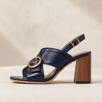 Leticia Ring Buckle Slingback Heels - Navy - Shoes - Brondals - Image 1