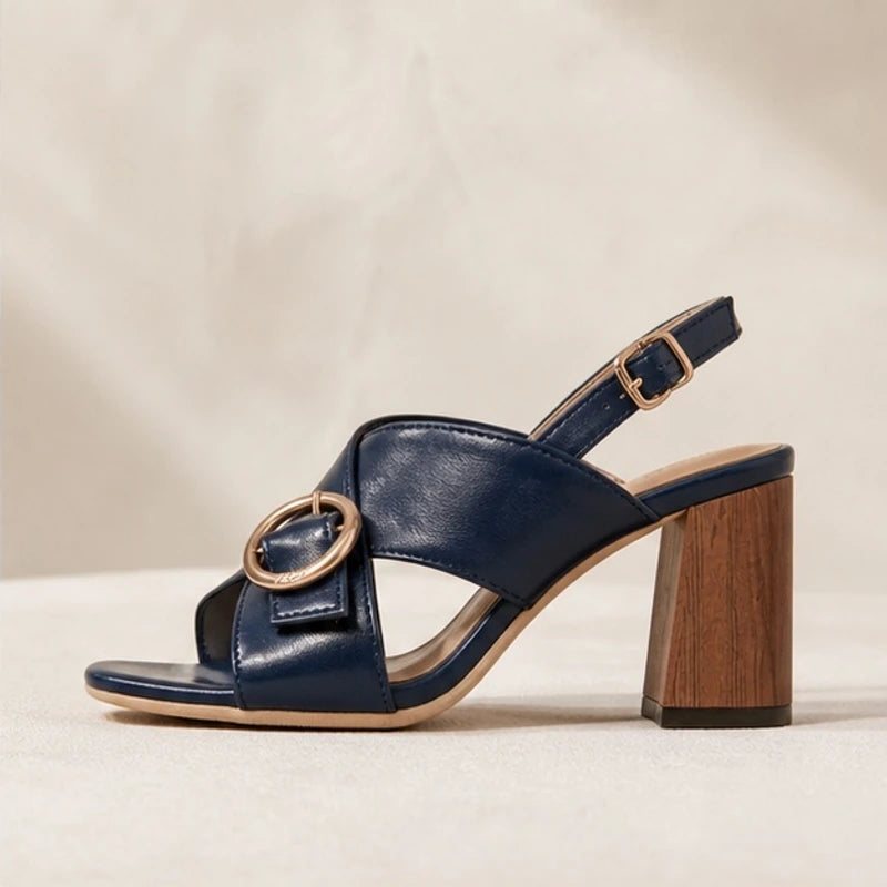 Leticia Ring Buckle Slingback Heels - Navy - Shoes - Brondals - Image 1