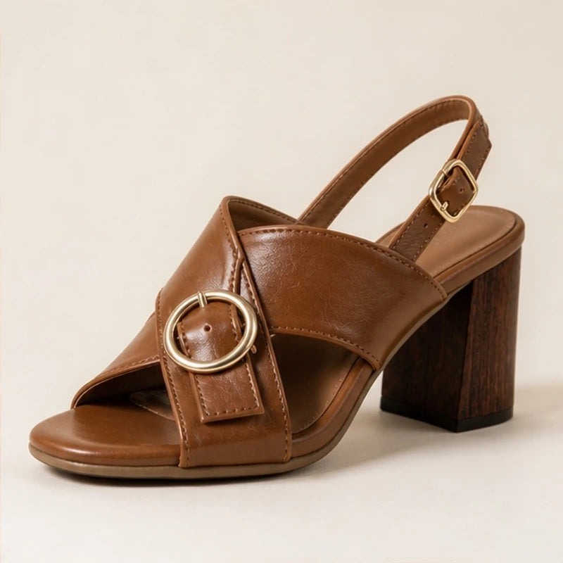 Leticia Ring Buckle Slingback Heels - Brown - Shoes - Brondals - Image 1