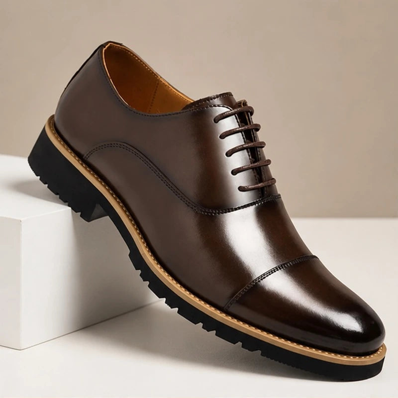 Lincoln Cushioned Leather Dress Shoes - Brown - Shoes - Brondals - Image 1
