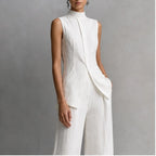 Linnea Sleeveless Linen Pant Set - White - Women's Clothing > Clothing Sets > Top & Pants Sets - Brondals - Image 1