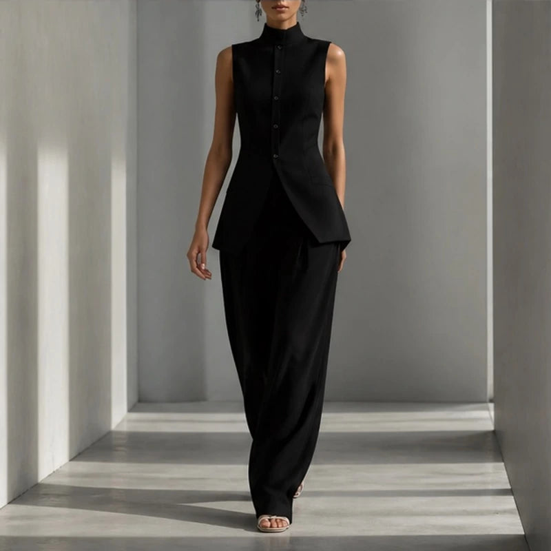 Linnea Sleeveless Linen Pant Set - Black - Women's Clothing > Clothing Sets > Top & Pants Sets - Brondals - Image 1