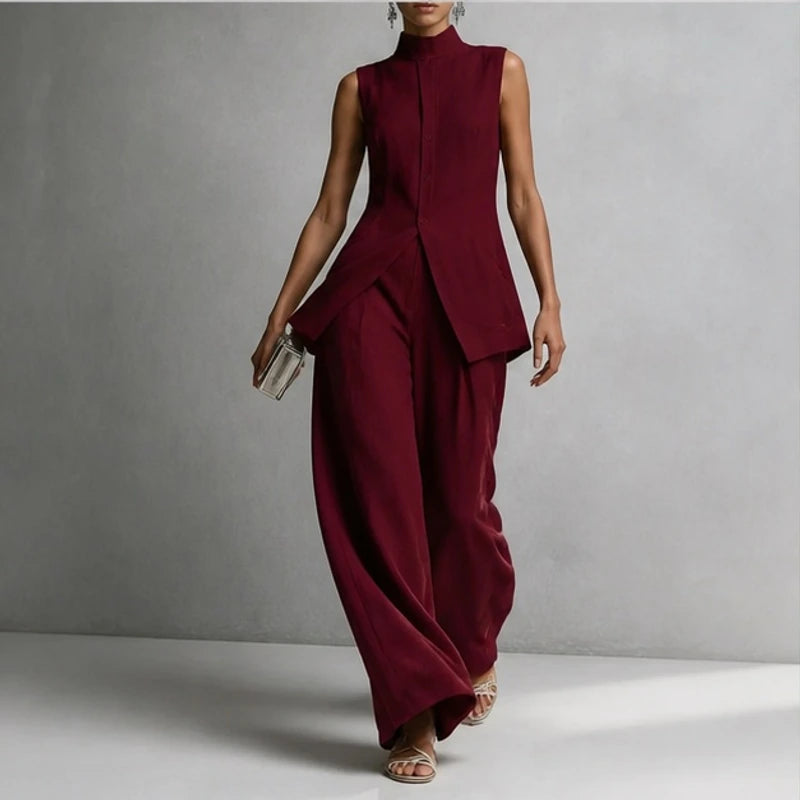 Linnea Sleeveless Linen Pant Set - Red - Women's Clothing > Clothing Sets > Top & Pants Sets - Brondals - Image 1