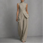 Linnea Sleeveless Linen Pant Set - Beige - Women's Clothing > Clothing Sets > Top & Pants Sets - Brondals - Image 1