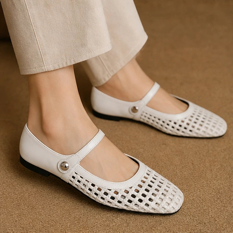 Liora Cushioned Leather Flat - White - Shoes - Brondals - Image 1