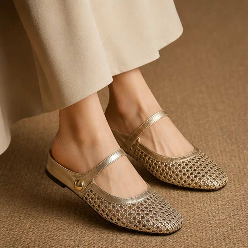Liora Cushioned Leather Flat - Gold - Shoes - Brondals - Image 1