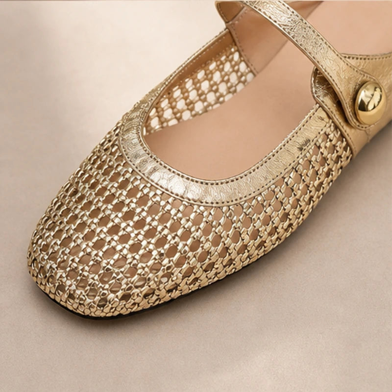Liora Cushioned Leather Flat - Gold - leather flats - Brondals - Image 3
