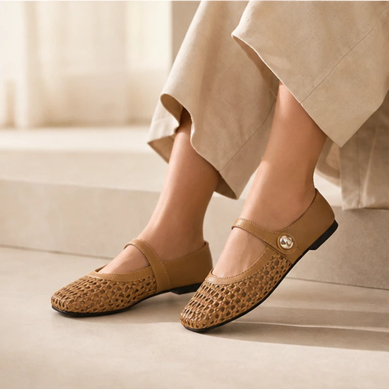 Liora Cushioned Leather Flat - Camel - Shoes - Brondals - Image 1