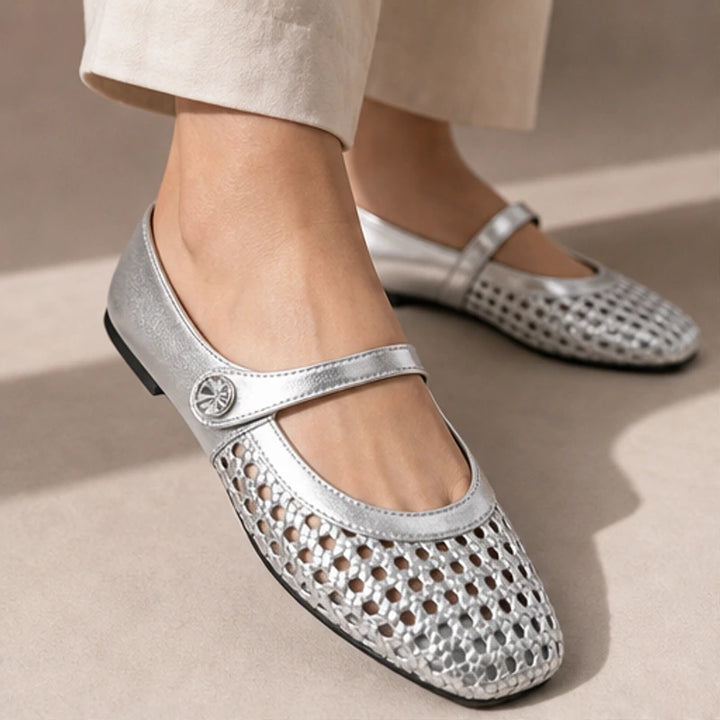 Liora Cushioned Leather Flat - Silver - Shoes - Brondals - Image 1