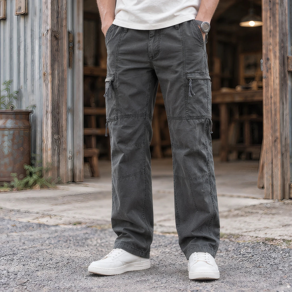 Lorcan Men's Relaxed Stretch Cargo Pants - Army Gray - Clothing > Pants > Cargo Pants - Brondals - Image 1