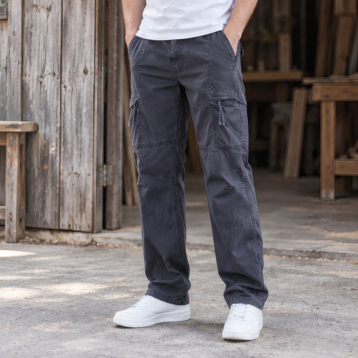 Lorcan Men's Relaxed Stretch Cargo Pants - Navy - Clothing > Pants > Cargo Pants - Brondals - Image 1