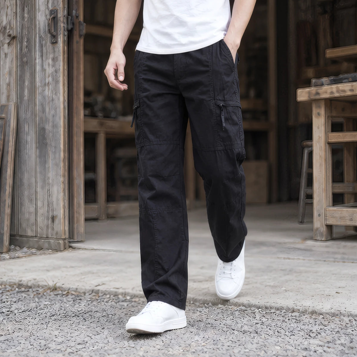 Lorcan Men's Relaxed Stretch Cargo Pants - Black - Clothing > Pants > Cargo Pants - Brondals - Image 2