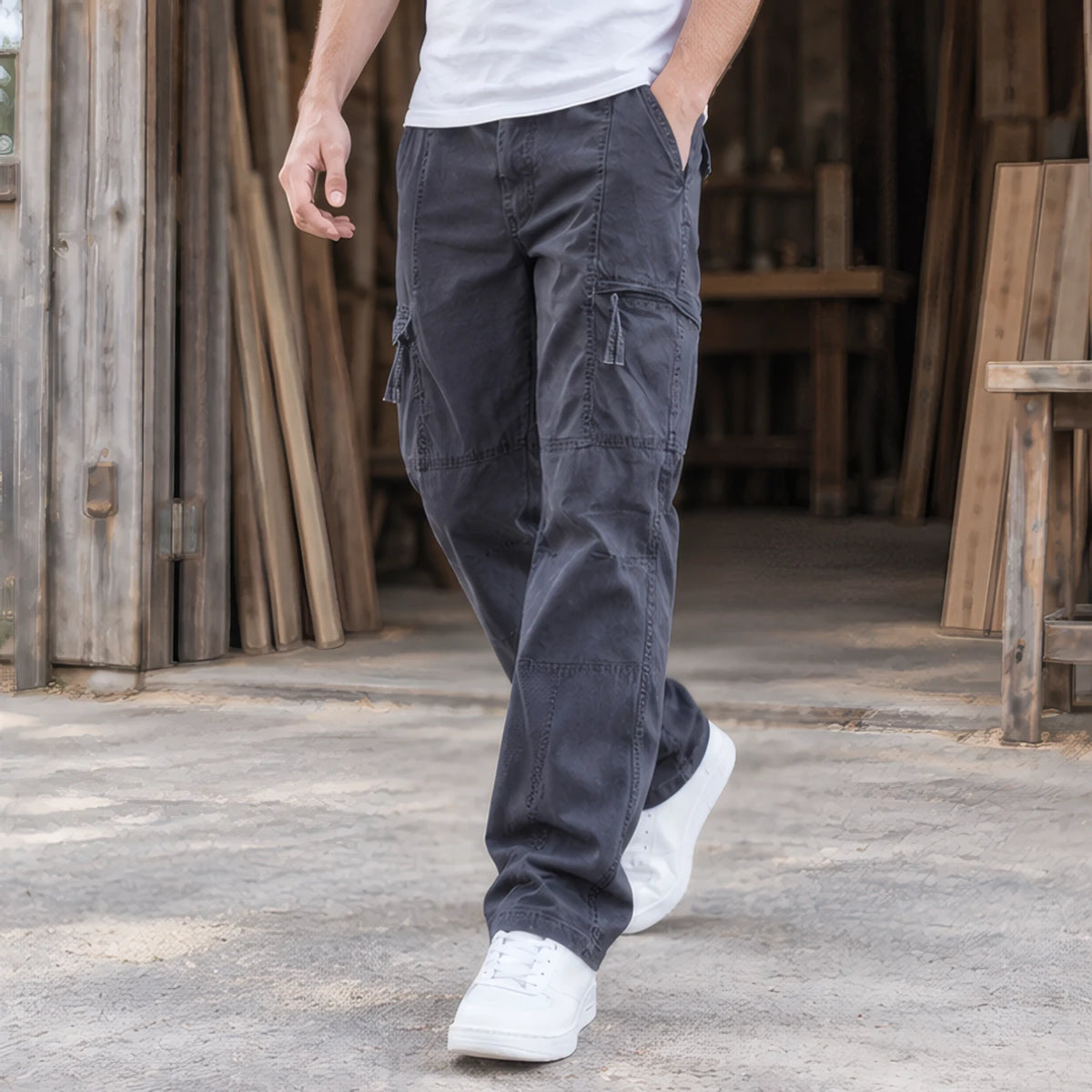 Lorcan Men's Relaxed Stretch Cargo Pants - Navy - Clothing > Pants > Cargo Pants - Brondals - Image 2