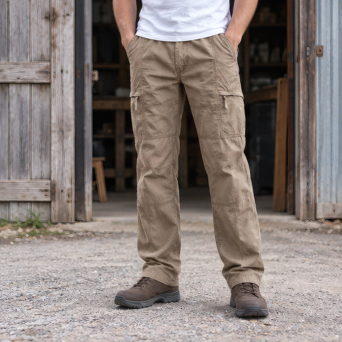 Lorcan Men's Relaxed Stretch Cargo Pants - Khaki - Clothing > Pants > Cargo Pants - Brondals - Image 1