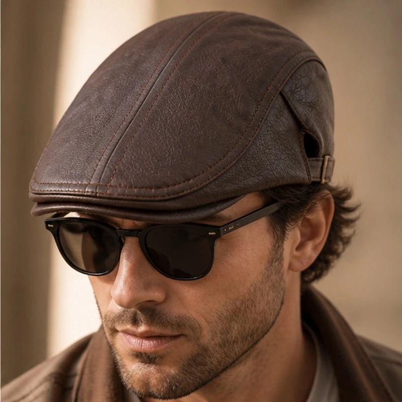 Lowell Leather Snap-Brim Cap - Coffee - leather cap - Brondals - Image 2