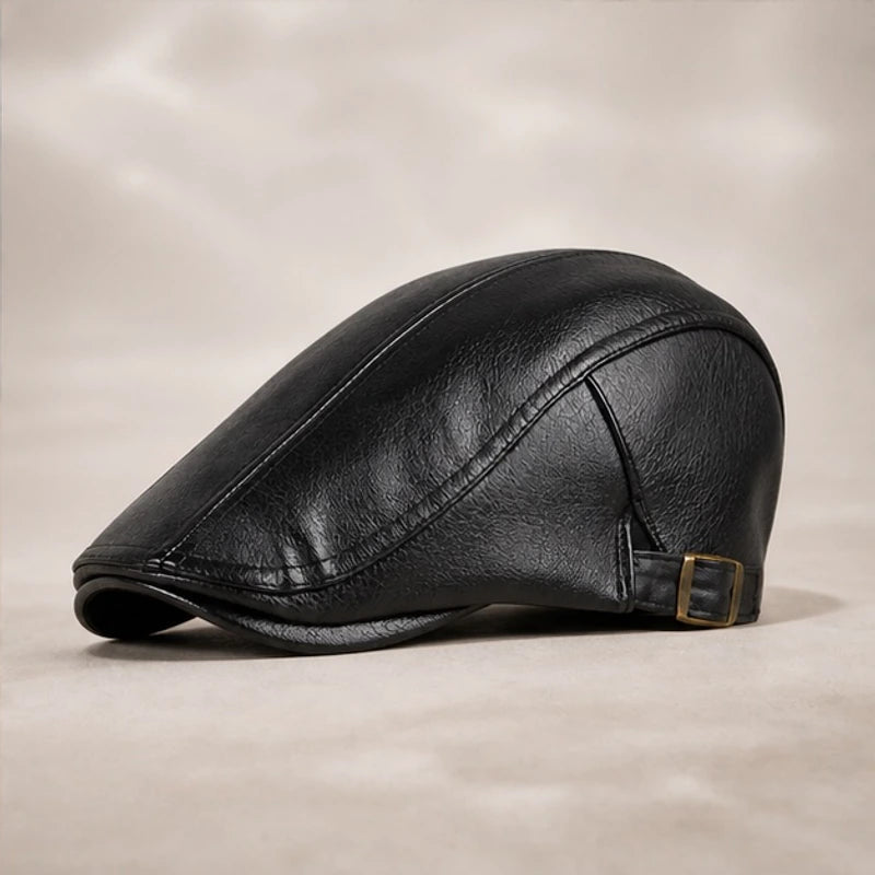 Lowell Leather Snap-Brim Cap - Black - Hat - Brondals - Image 1