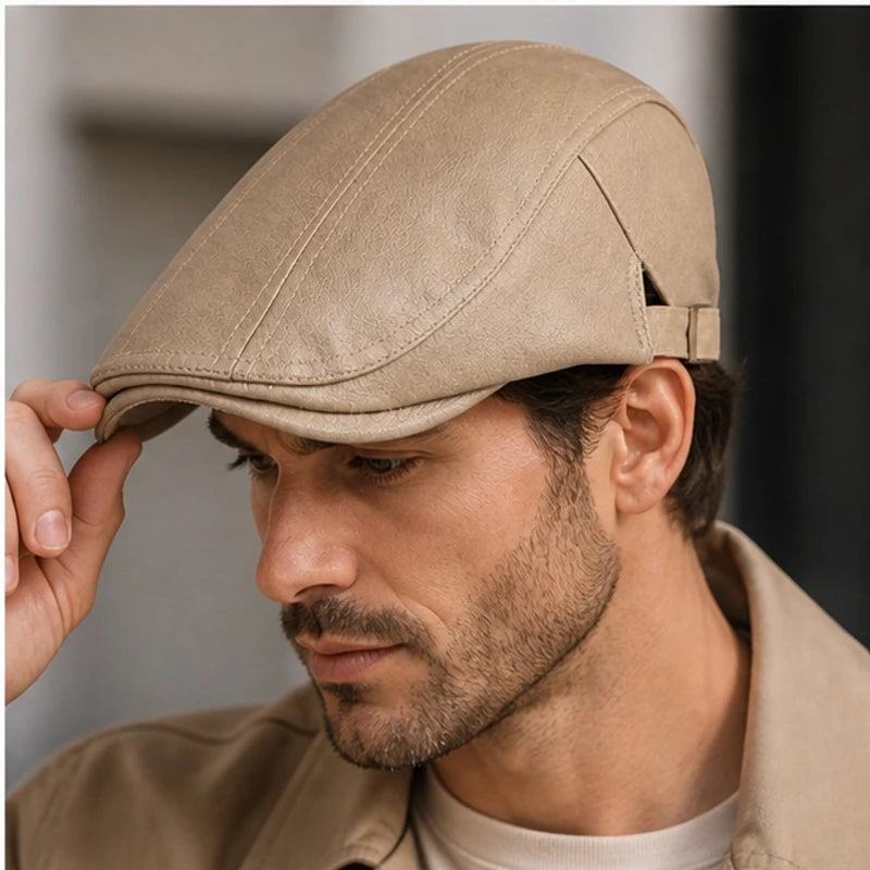 Lowell Leather Snap-Brim Cap - Khaki - leather cap - Brondals - Image 2