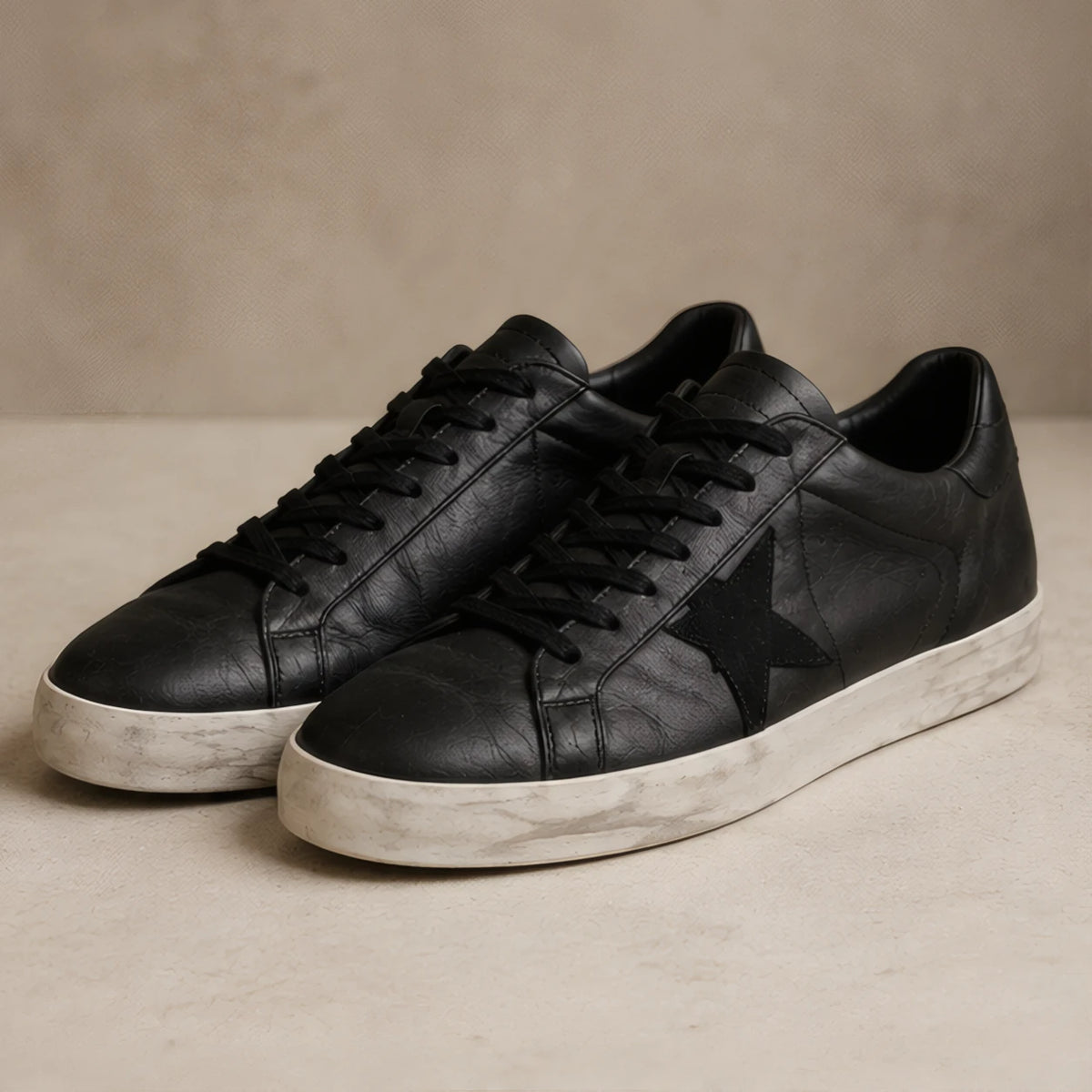 Lyle Distressed Leather Sneakers - Black - Men's Footwear > Sneakers > Low-Top Sneakers - Brondals - Image 1