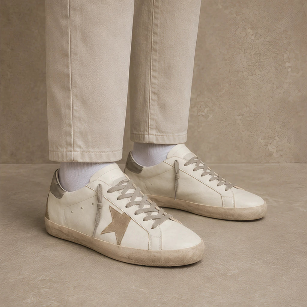 Lyle Distressed Leather Sneakers - Cream And Gold - Catalog Group: Footwear - Brondals - Image 2