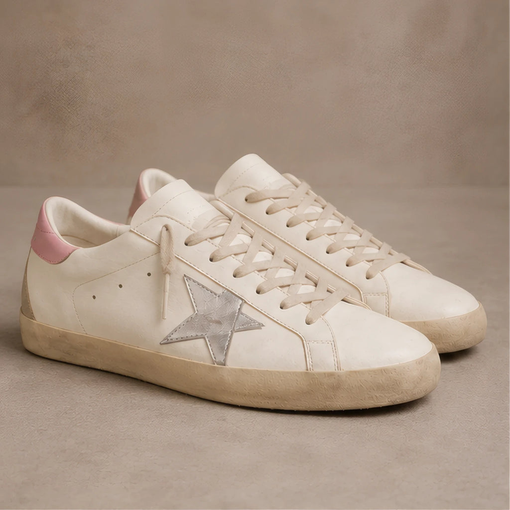 Lyle Distressed Leather Sneakers - White And Pink - Men's Footwear > Sneakers > Low-Top Sneakers - Brondals - Image 1