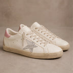 Lyle Distressed Leather Sneakers - White And Pink - Men's Footwear > Sneakers > Low-Top Sneakers - Brondals - Image 1