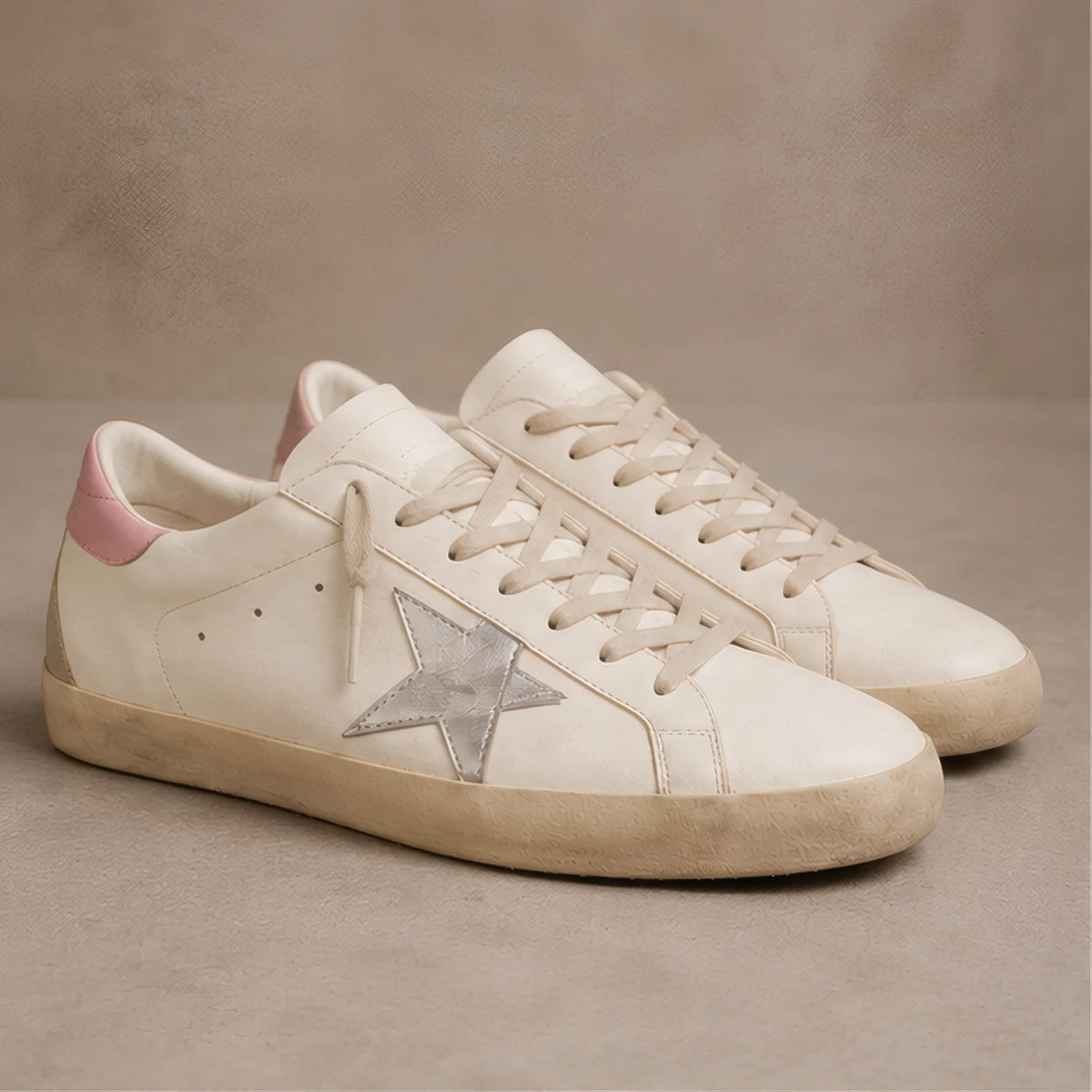 Lyle Distressed Leather Sneakers - White And Pink - Men's Footwear > Sneakers > Low-Top Sneakers - Brondals - Image 1