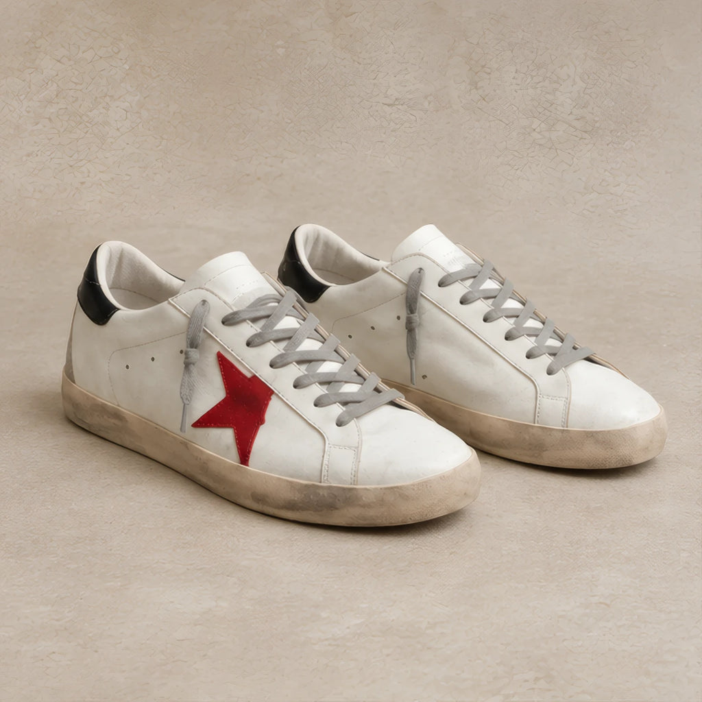 Lyle Distressed Leather Sneakers - White And Red - Men's Footwear > Sneakers > Low-Top Sneakers - Brondals - Image 1