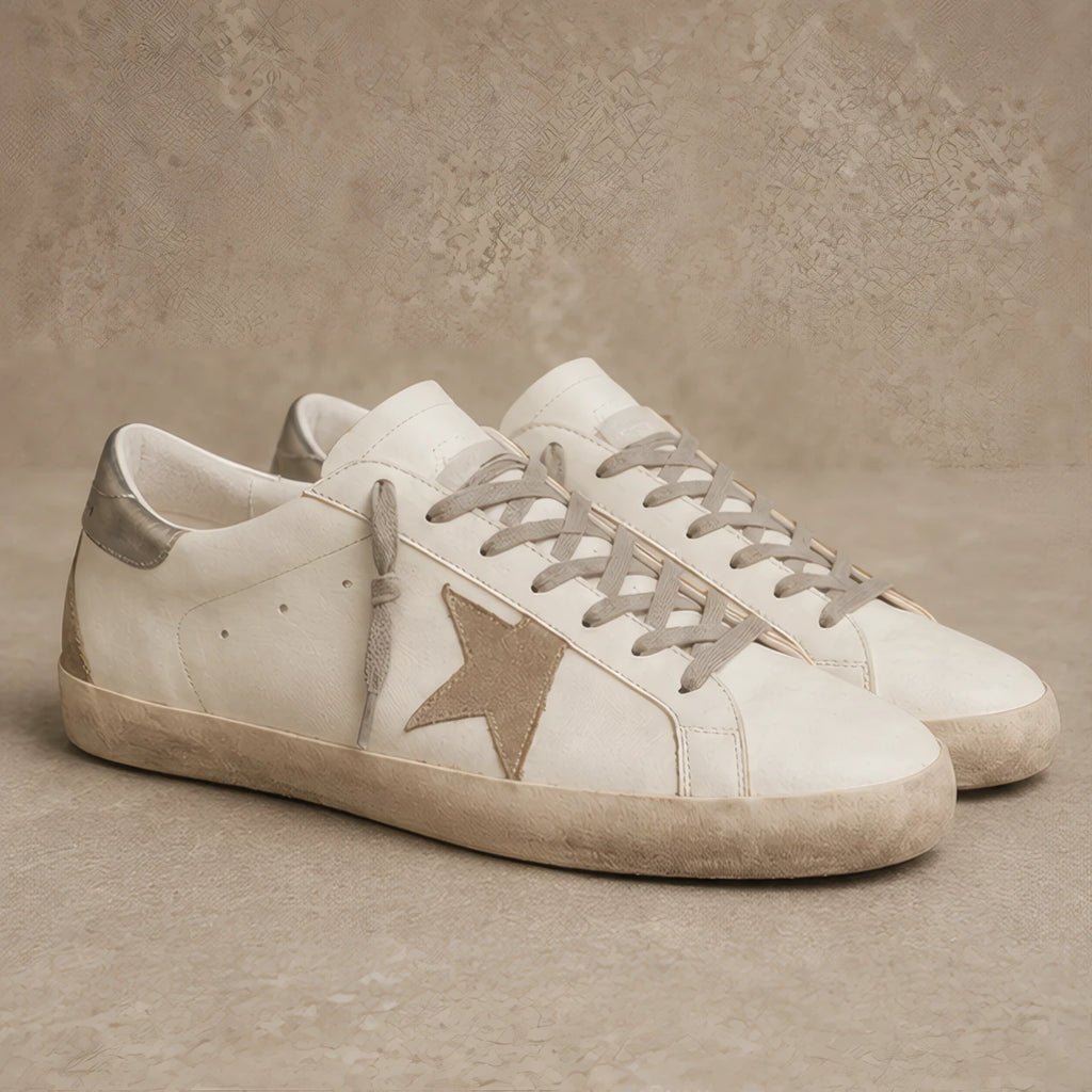 Lyle Distressed Leather Sneakers - Cream And Gold - Men's Footwear > Sneakers > Low-Top Sneakers - Brondals - Image 1