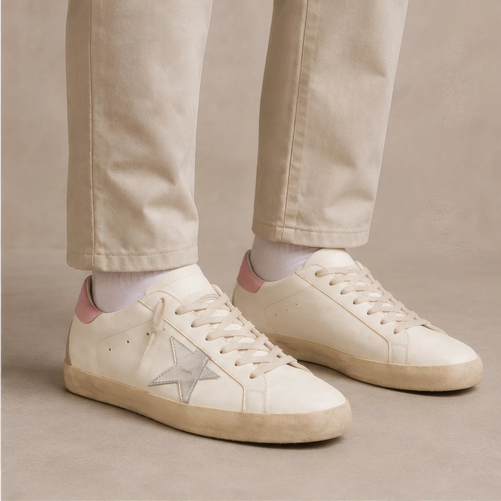 Lyle Distressed Leather Sneakers - White And Pink - Catalog Group: Footwear - Brondals - Image 2