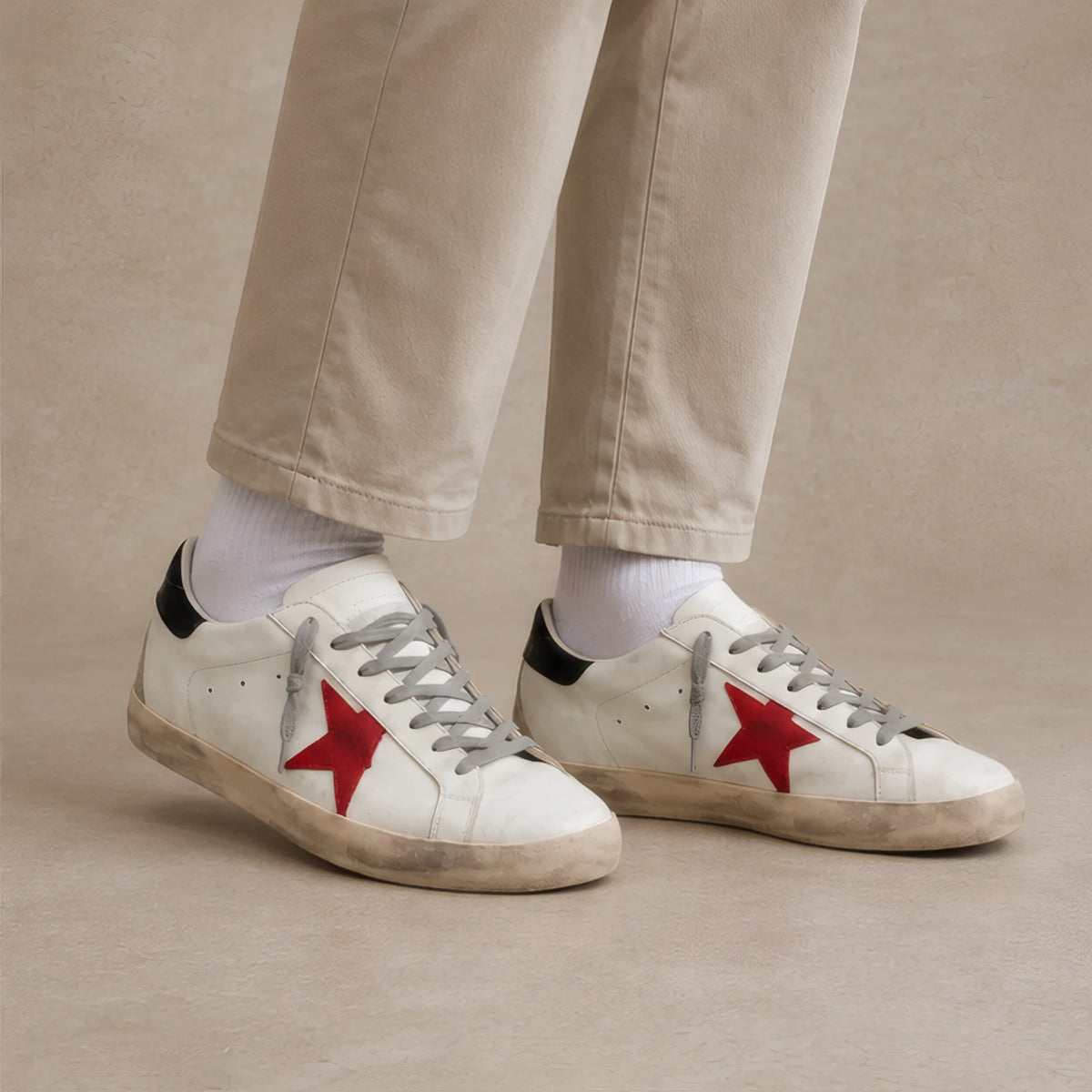 Lyle Distressed Leather Sneakers - White And Red - Catalog Group: Footwear - Brondals - Image 2