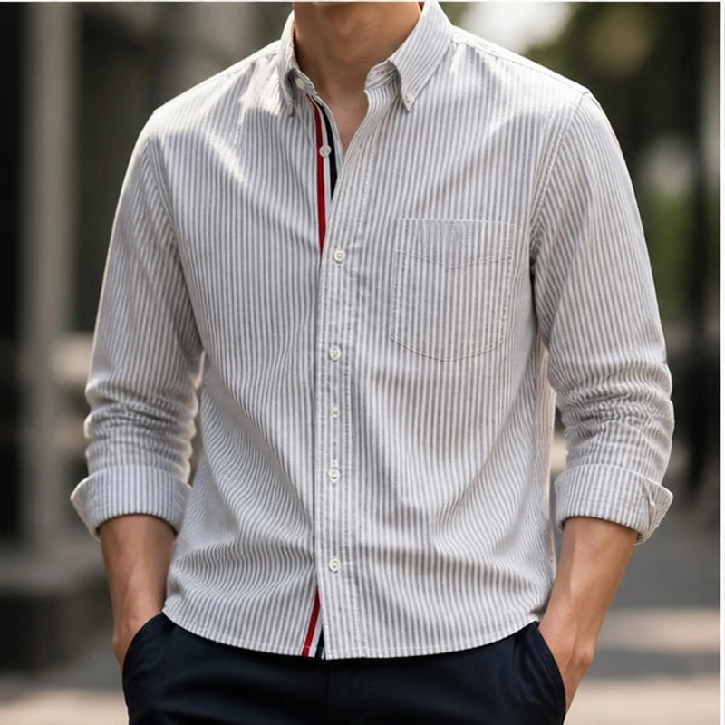 Lyndon Tailored Linen Oxford Shirt - Gray - tailored fit - Brondals - Image 5