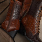 Lyra Croc-Embossed Lace-Up Boots - Brown - women's boots - Brondals - Image 2