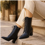 Lyra Croc-Embossed Lace-Up Boots - Black - lace-up boots - Brondals - Image 4