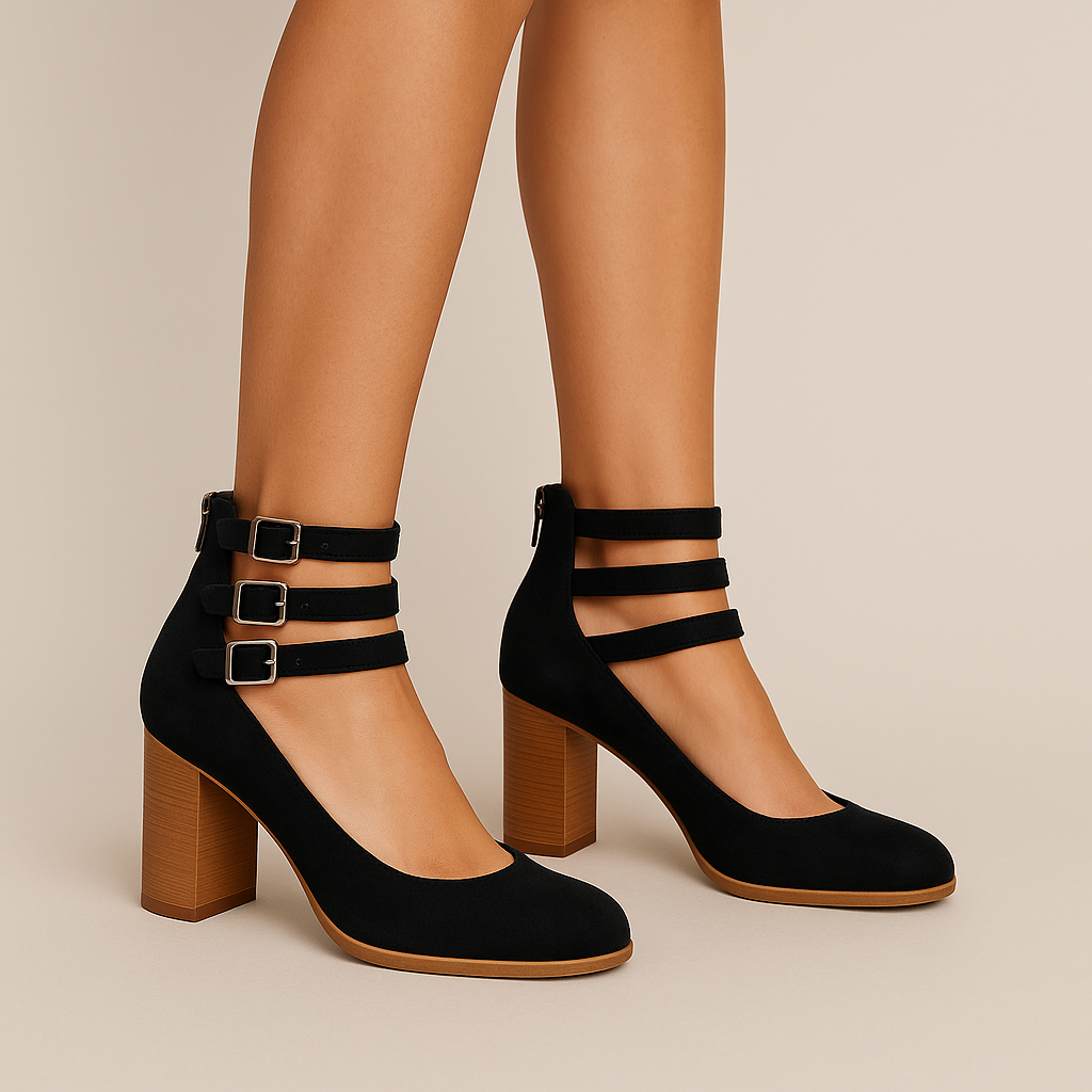 Maria Kline Triple-Strap Heels