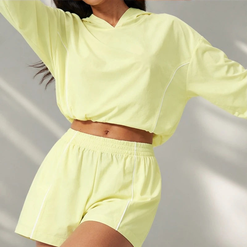Maelle Cropped Hoodie Shorts Training Set - Neon Yellow - training set - Brondals - Image 3