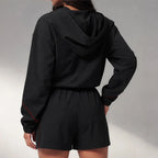 Maelle Cropped Hoodie Shorts Training Set - Black & Red - cropped hoodie - Brondals - Image 5