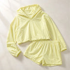 Maelle Cropped Hoodie Shorts Training Set - Neon Yellow - Outfit Set - Brondals - Image 1