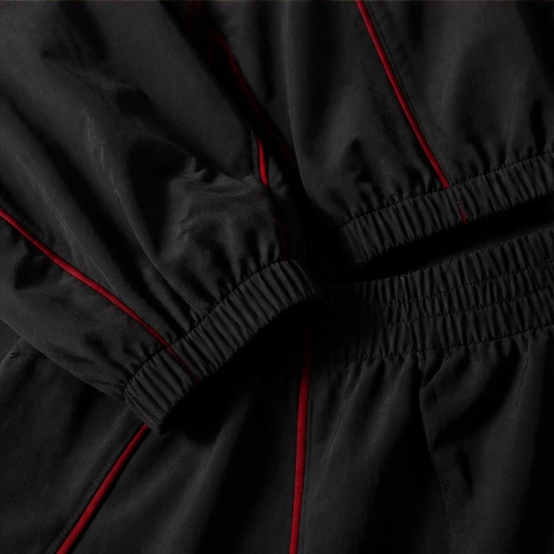 Maelle Cropped Hoodie Shorts Training Set - Black & Red - women's activewear - Brondals - Image 2