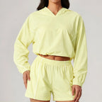 Maelle Cropped Hoodie Shorts Training Set - Neon Yellow - women's activewear - Brondals - Image 2