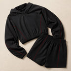 Maelle Cropped Hoodie Shorts Training Set - Black & Red - Outfit Set - Brondals - Image 1