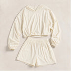 Maelle Cropped Hoodie Shorts Training Set - Light Cream - Outfit Set - Brondals - Image 1